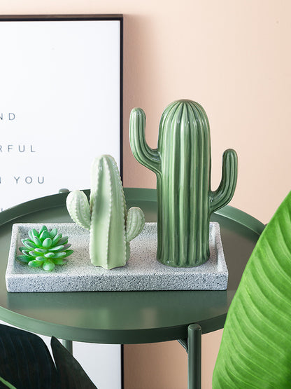 Nordic Style Creative Ceramic Cactus Ornaments Living Room Desktop Decorative Simulation Green Plant Figurine Home Decoration