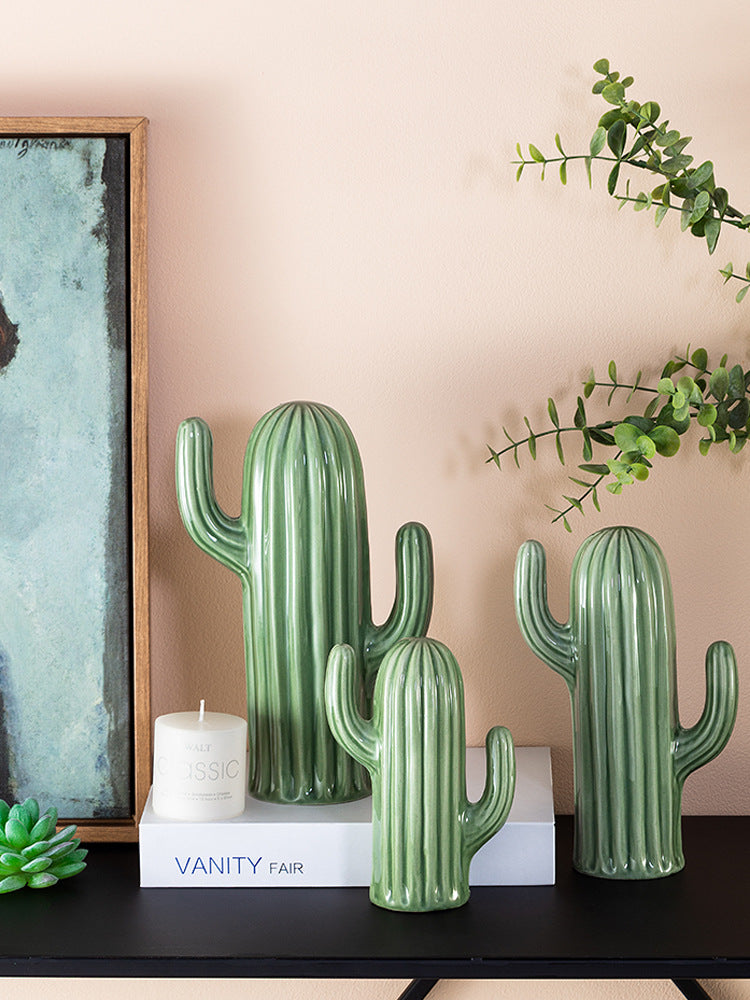 Ornamenti di cactus in ceramica creativi in ​​stile nordico Soggiorno Desktop Simulazione decorativa Figurina di piante verdi Decorazione della casa