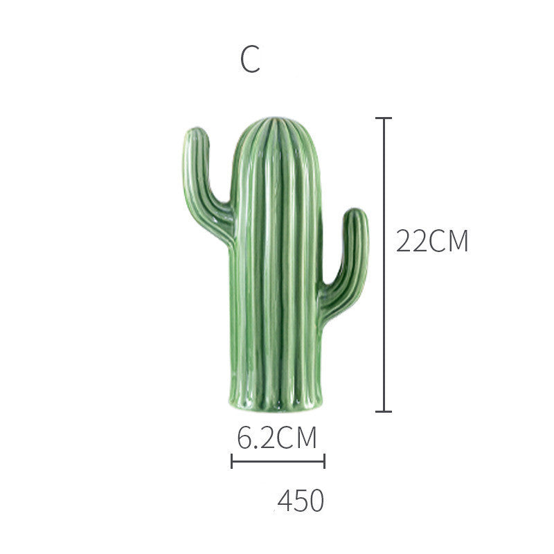 Nordic Style Creative Ceramic Cactus Ornaments Living Room Desktop Decorative Simulation Green Plant Figurine Home Decoration