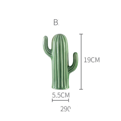 Nordic Style Creative Ceramic Cactus Ornaments Living Room Desktop Decorative Simulation Green Plant Figurine Home Decoration