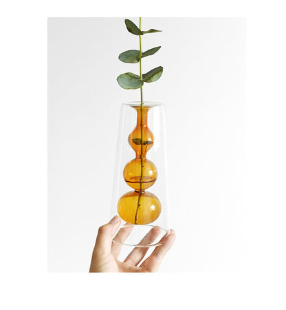 Vase en vitrail rétro - Plante à fleurs hydroponique en forme de gourde