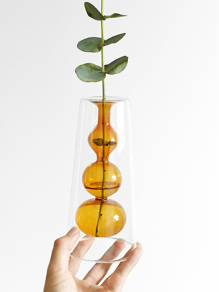 Vase en vitrail rétro - Plante à fleurs hydroponique en forme de gourde