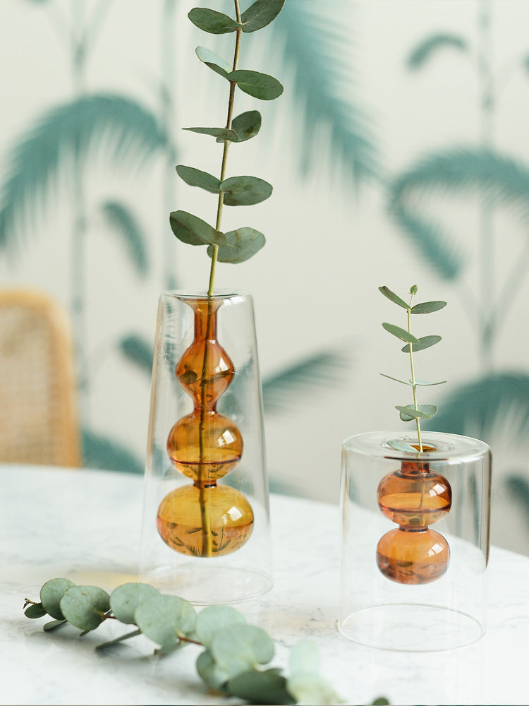 Vaso de vitral retrô - planta de flor hidropônica em formato de cabaça