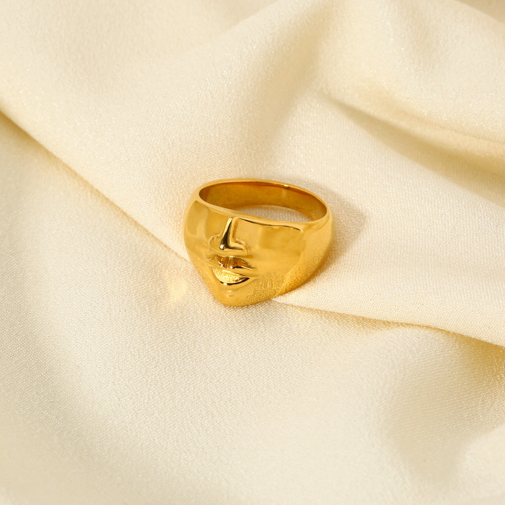 INS European And American Personalized Hip Hop Face 18K Furnace Real Gold Plating Stainless Steel Punk Ring Waterproof