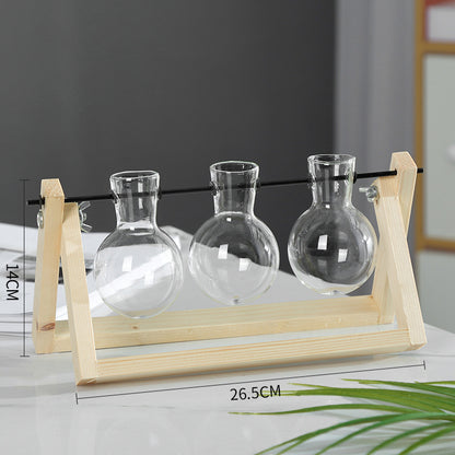 Conteneur pour plantes hydroponiques avec support en bois - Vase en verre