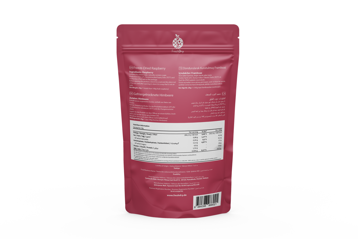 Freeze-Dried Whole Raspberries – 20g