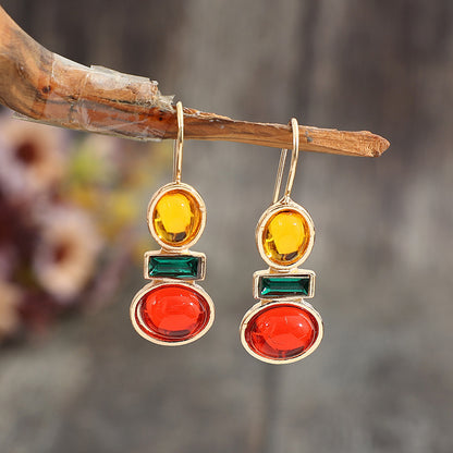 Phnom Penh Inlaid Gem Women's Earrings Simple