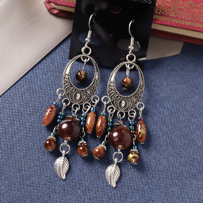 Bohemian Retro Ethnic Style European And American Antique Silver Earrings