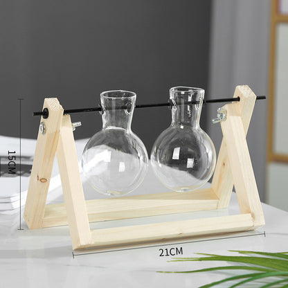 Swing Wooden Stand Hydroponic Plant Container - Glass Vase