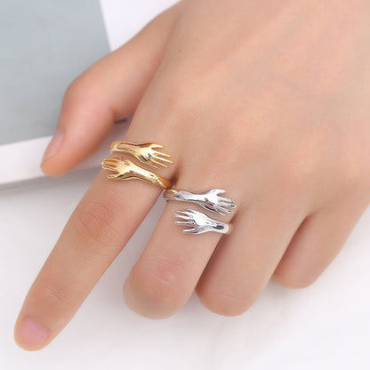 Chic Adjustable Two-Hand Open Ring - A Unique Fashion Statement