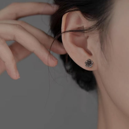 Pendientes de plata de ley S999 con forma de rosa nocturna oscura