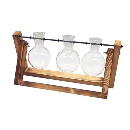 Swing Wooden Stand Hydroponic Plant Container - Glass Vase