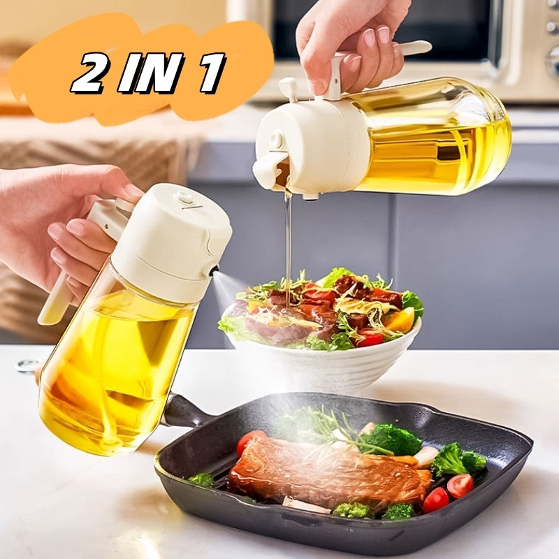 470 ml Olivenöl-Sprühspender zum Kochen, Grillen, 2-in-1-Glasöl-Essig-Sojasauce-Spray, Küchenölflasche für Luftfritteuse