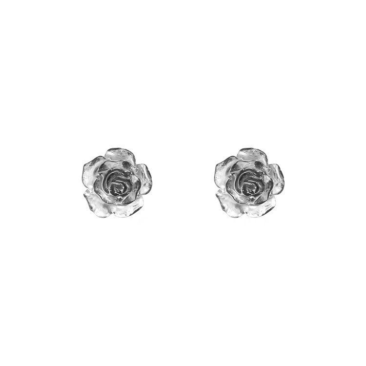 Boucles d'oreilles à tige en argent sterling S999 avec rose de nuit foncée