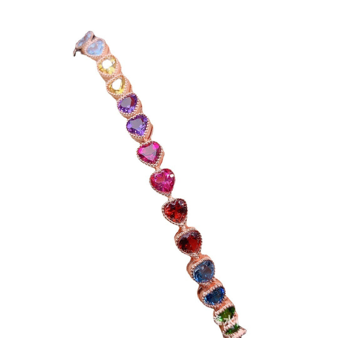 Natural Color Gemstone Bracelet for Women | Topaz, Garnet, Olivine, Yellow Crystal, Diopside