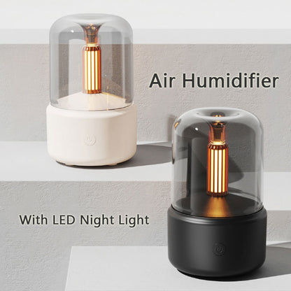 Difusor de aroma à luz de velas - umidificador USB portátil com luz noturna LED