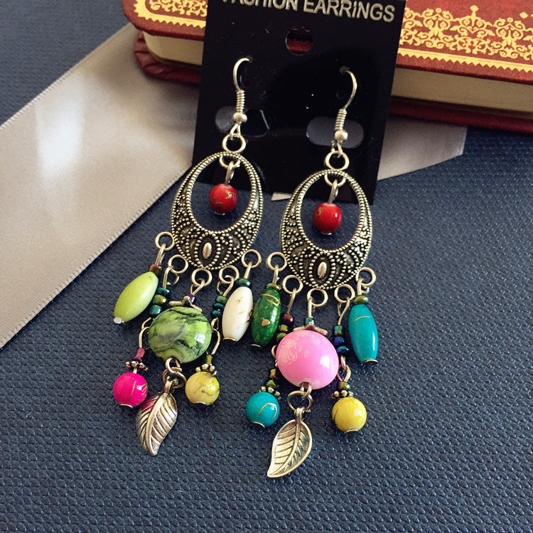 Bohemian Retro Ethnic Style European And American Antique Silver Earrings