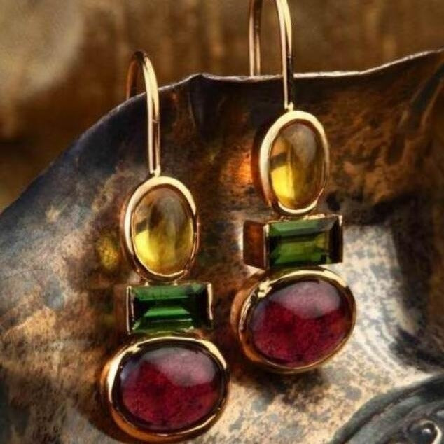 Phnom Penh Inlaid Gem Women's Earrings Simple