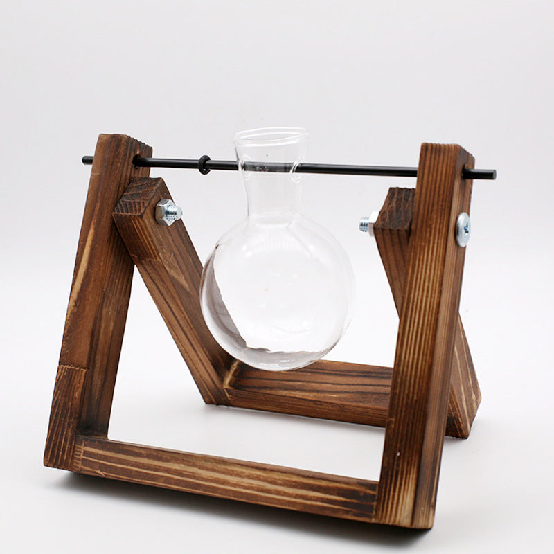 Contenitore per piante idroponiche con supporto in legno Swing - Vaso in vetro