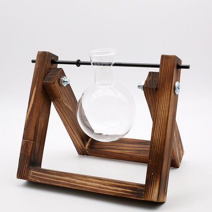 Swing Wooden Stand Hydroponic Plant Container - Glass Vase