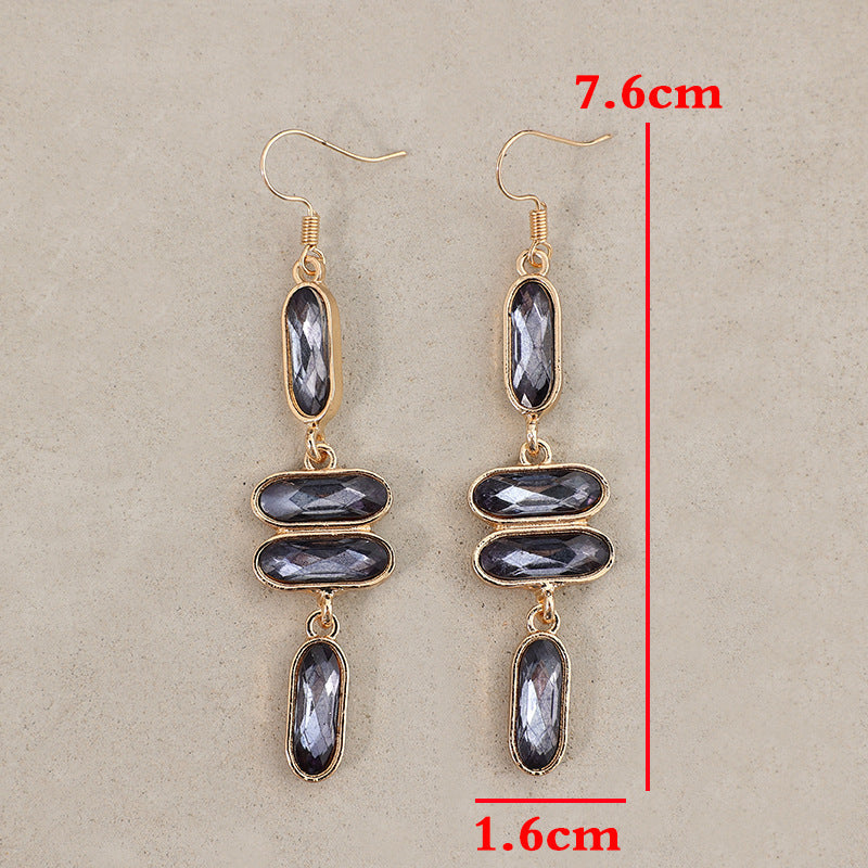 Retro Women's Long Golden Edge Earrings Ornamental Stone Alloy