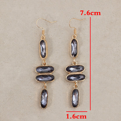 Retro Women's Long Golden Edge Earrings Ornamental Stone Alloy