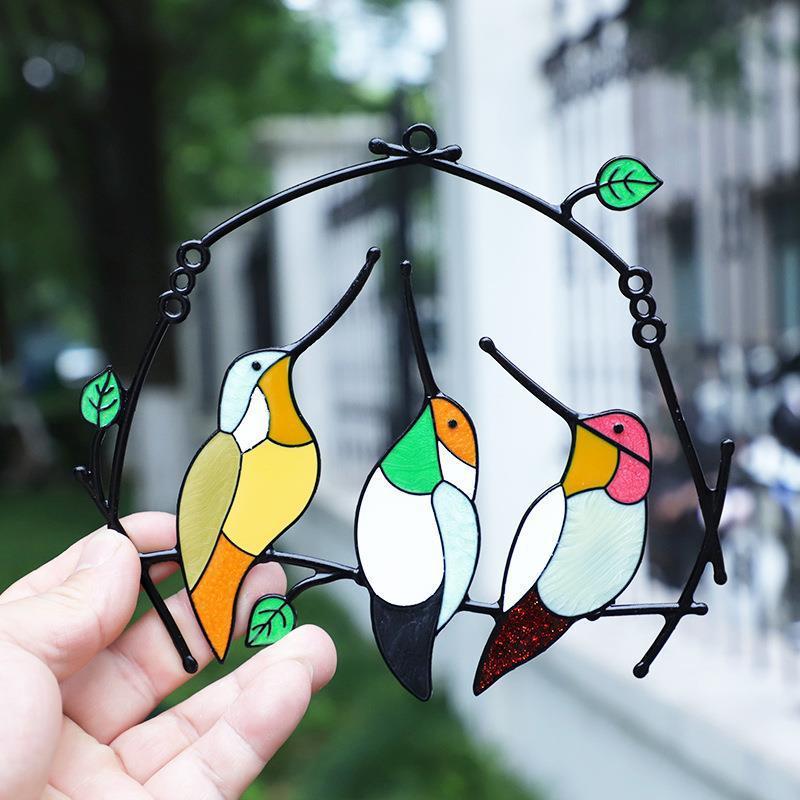 Panneau d’oiseau en vitrail vibrant – Suspension de fenêtre et décoration murale parfaites