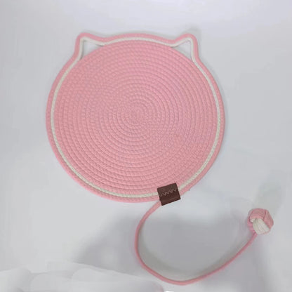 Tapis à gratter pour chat en corde de coton tissé, boule auto-salut intégrée