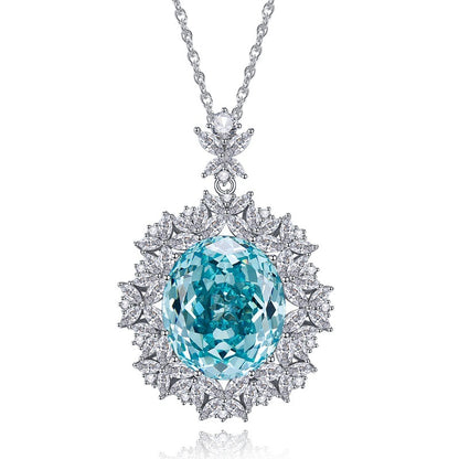 Pendentif collier rond avec sceau oeil de cheval | Diamant incrusté d'argent 925, pierre précieuse bleue ovale