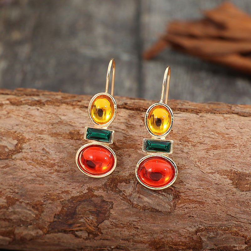 Phnom Penh Inlaid Gem Women's Earrings Simple