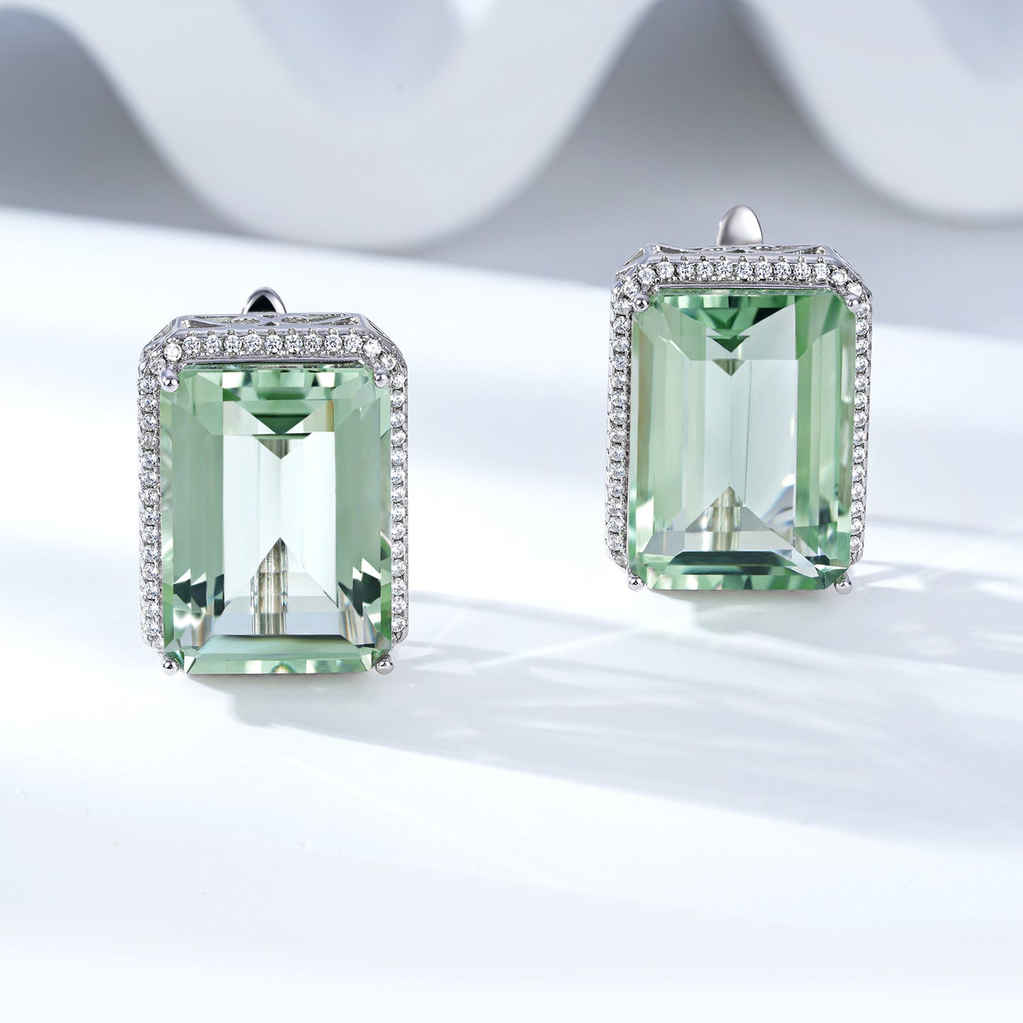 Pendientes lujosos de cristal verde natural | Diseño de moda, plata S925.