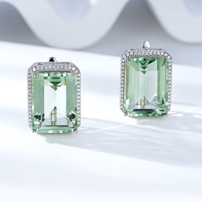 Lussuosi orecchini di cristallo verde naturale | Design alla moda, argento S925