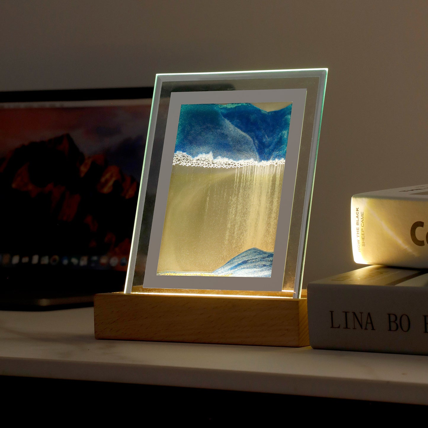 Hipnotizante lâmpada LED ampulheta Sandscape – mesa perfeita e decoração de cabeceira