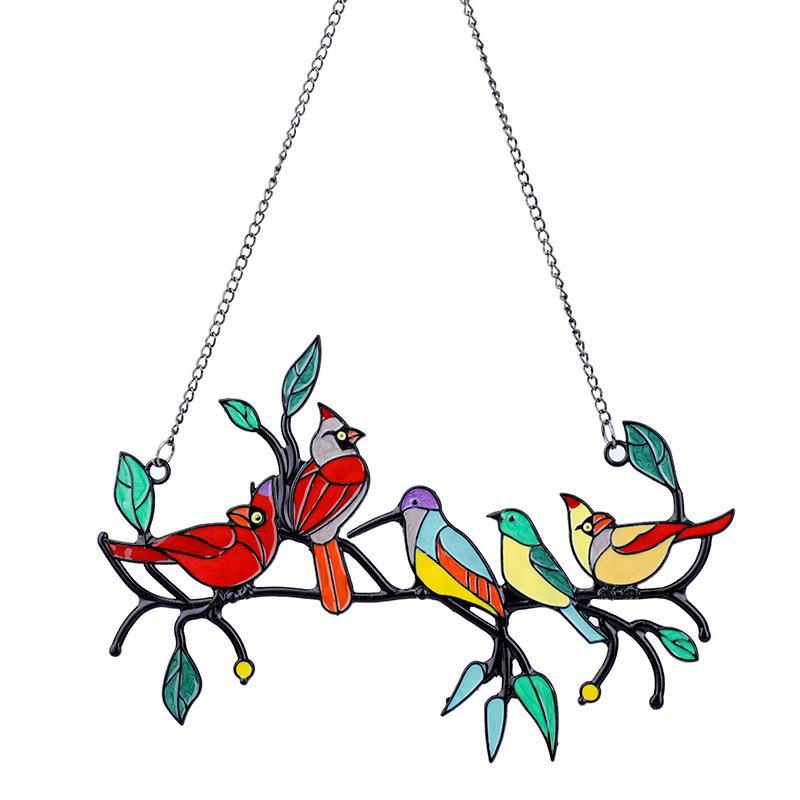 Panneau d’oiseau en vitrail vibrant – Suspension de fenêtre et décoration murale parfaites