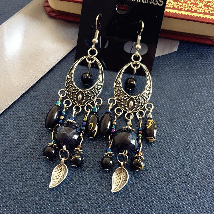 Bohemian Retro Ethnic Style European And American Antique Silver Earrings