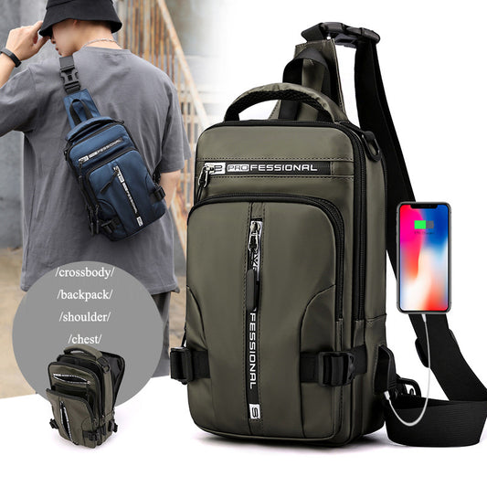 Men’s Multifunctional Crossbody Bag – Waterproof Nylon Chest & Shoulder Backpack