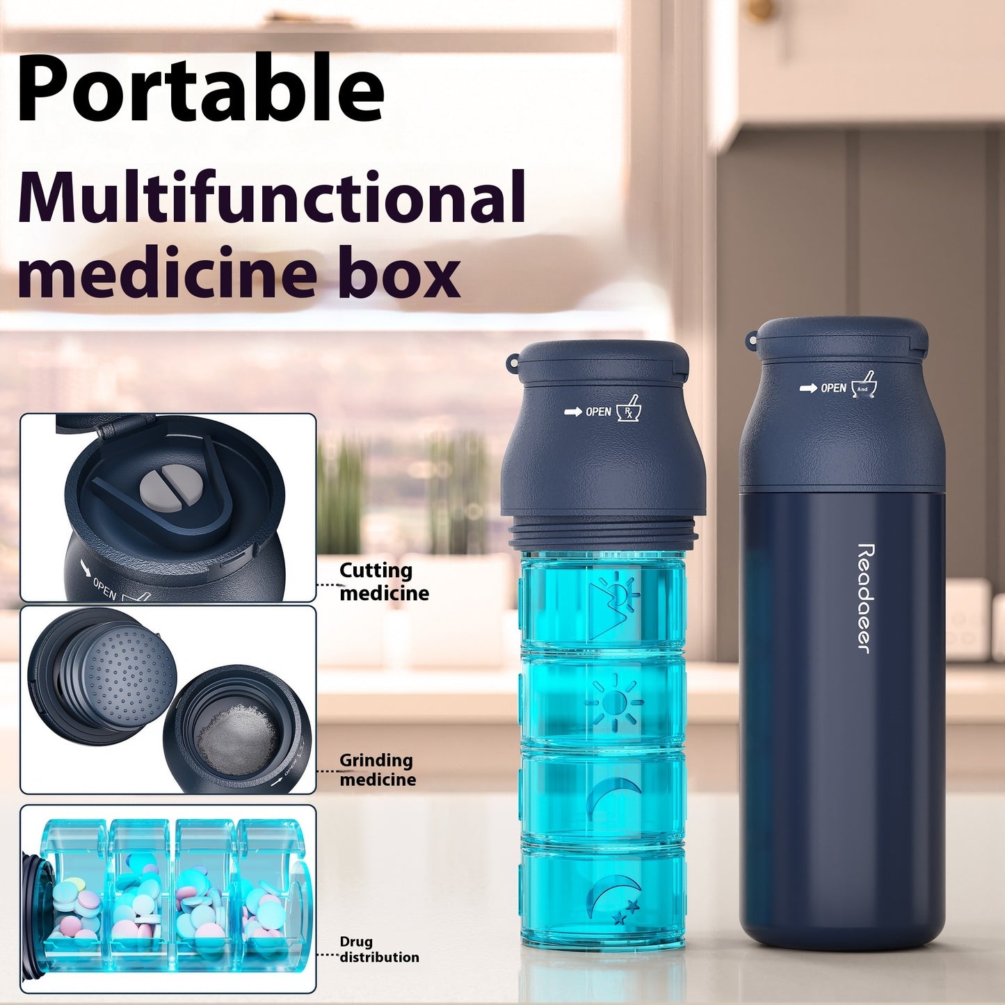 Round Portable Multifunctional Pill Organizer