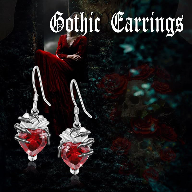 Halloween Fashion Heart-shaped Skull Hand Earrings