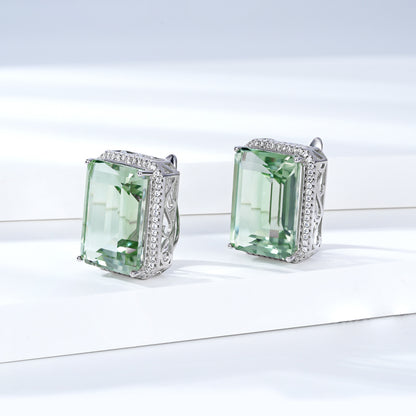 Lussuosi orecchini di cristallo verde naturale | Design alla moda, argento S925