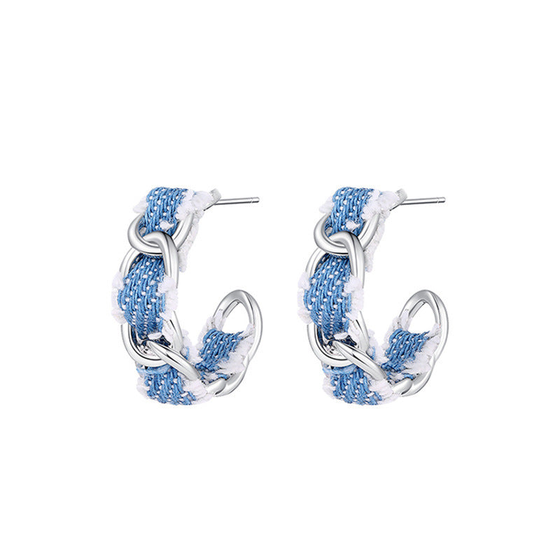 Retro C- Type Trendy Earrings Female Stud Earrings Sweet Cool Denim