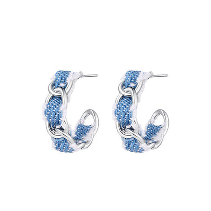 Retro C- Type Trendy Earrings Female Stud Earrings Sweet Cool Denim