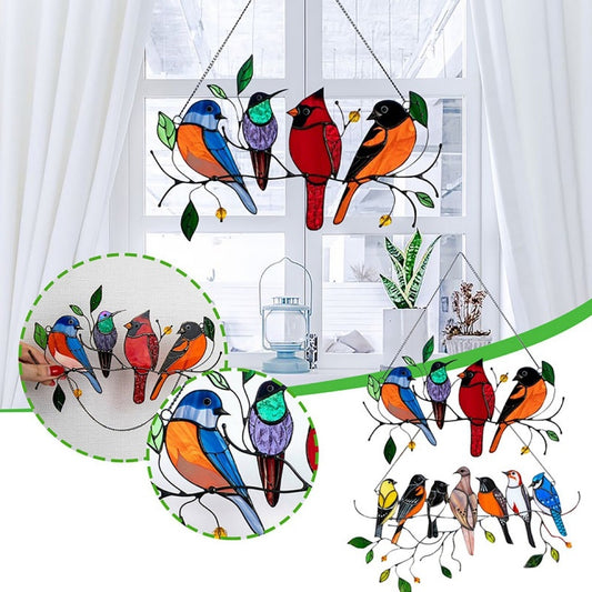 Panneau d’oiseau en vitrail vibrant – Suspension de fenêtre et décoration murale parfaites