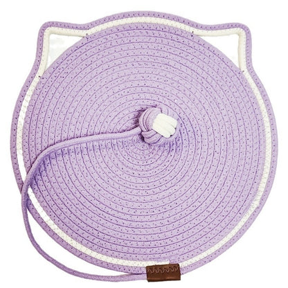 Tapis à gratter pour chat en corde de coton tissé, boule auto-salut intégrée