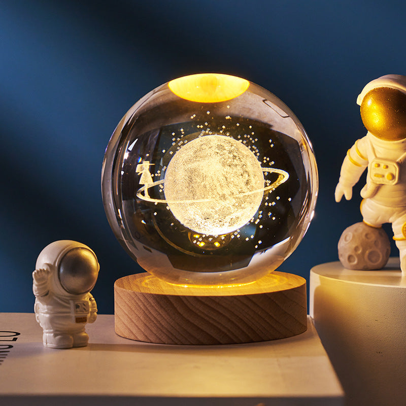 Luminoso cielo estrellado y planetas Luna bola de cristal pequeña lámpara de noche proyector luz ambiental regalo creativo nuevo regalo extraño