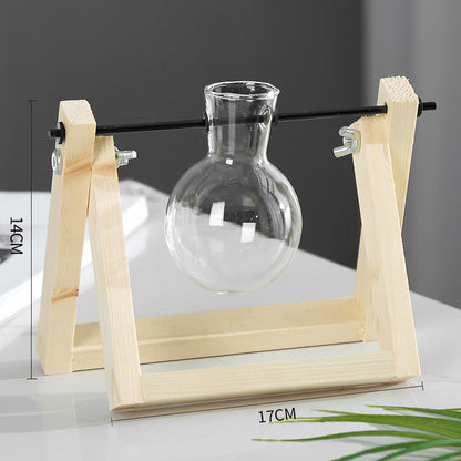 Conteneur pour plantes hydroponiques avec support en bois - Vase en verre