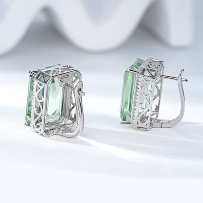 Boucles d’oreilles luxueuses en cristal vert naturel | Design à la mode, argent S925